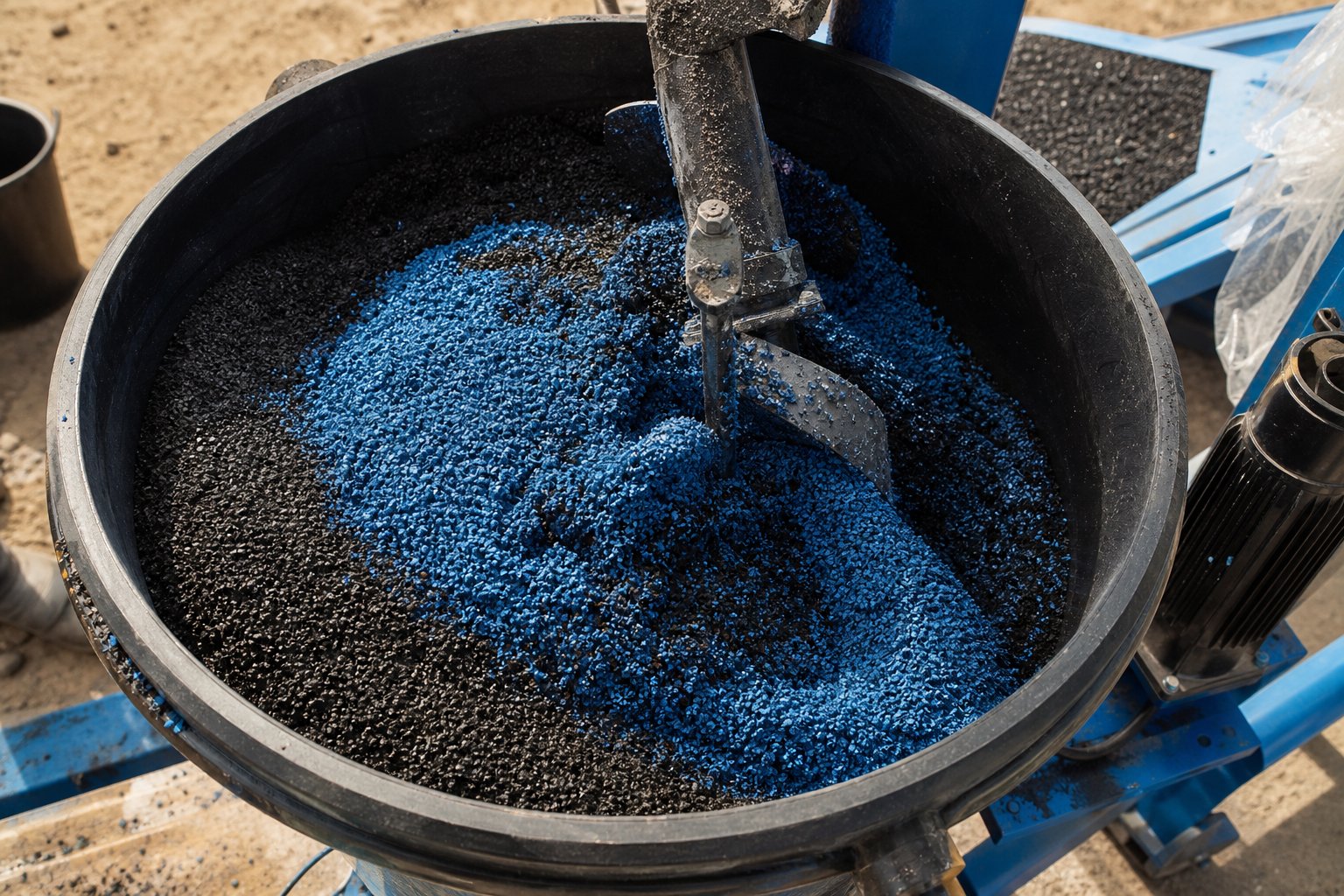 процесс смешивания epdm крошки с клеем в миксере для резиновой крошки